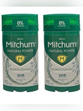 (2) Mitchum Men Natural Power Bamboo Powder Deodorant Cedarwood Old Formula